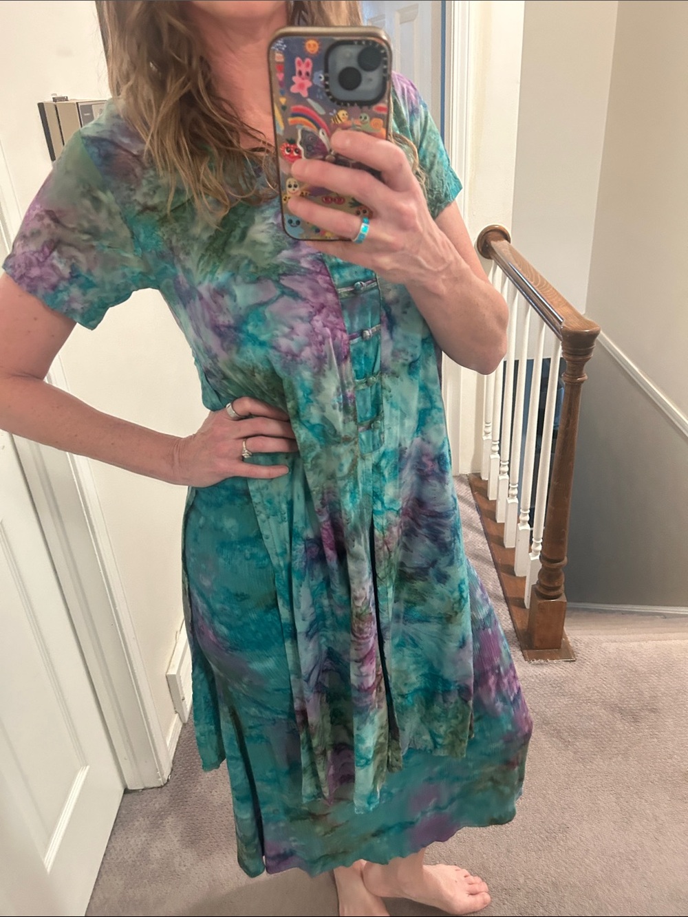 Vintage 90s Lost River clothing ice dyed tie dye overlay maxi dress Size Small